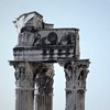 Capitols and the entablature of the Temple of Vespasian and Titus at Forum Romanum