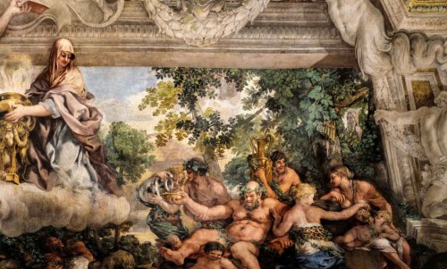 Triumph of Divine Providence, Gluttony in the form of Bachus, accompanied by the Bacchae, Pietro da Cortona, Palazzo Barberini