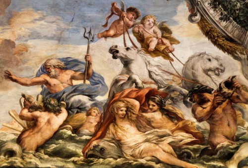 The Story of Aeneas, Neptune calms the winds, in order to help Aeneas reach the estuary of the Tiber, Pietro da Cortona, Palazzo Pamphilj