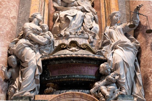 Tombstone of Pope Innocent XII, fragment depicting the personification of virtues – Justice and Charity, Basilica of San Pietro in Vaticano