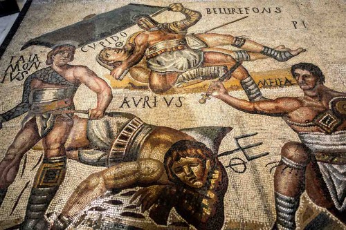 Gladiators, ancient mosaic, Galleria Borghese