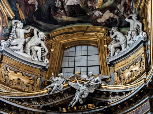 Basilica of San Carlo al Corso, top of the main altar, stuccos completed by Francesco Cavallini along with the Fancelli brothers