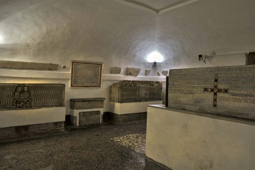 Underground of the Basilica of Santa Cecilia, room with remains of sarcophaguses