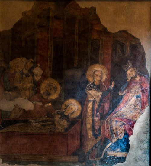 Basilica of Santa Cecilia, fresco depicting the miraculous discovery of the remains of St. Cecilia, XIII century