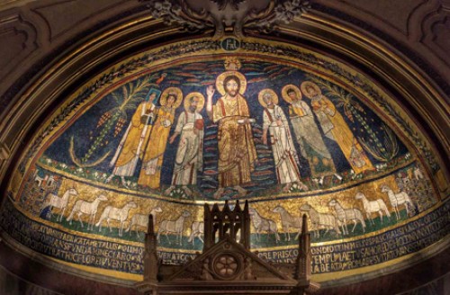 Basilica of Santa Cecilia, mosaics from the beginning of the IX century in the church apse