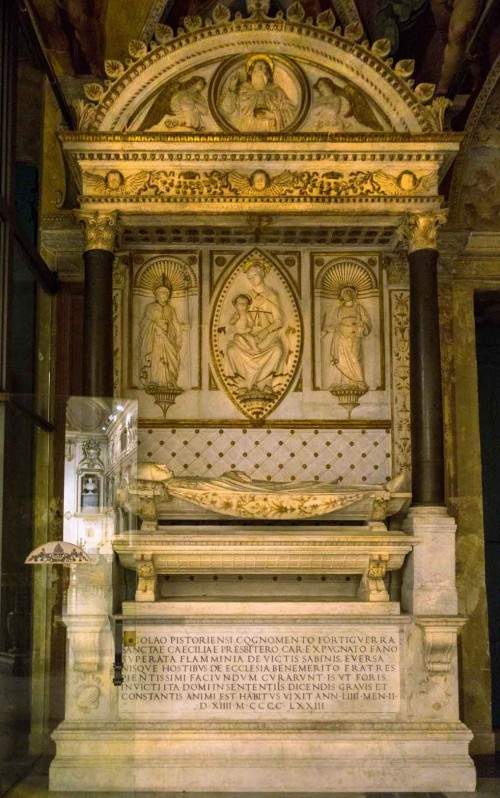 Basilica of Santa Cecilia, tombstone of cardinal Forteguerri, partially completed by Mino da Fiesole