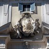 Basilica of Santa Cecilia, coat of arms of Cardinal Acquaviva d’Aragon in the enterance portal of the church atrium