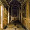 Basilica of Santa Cecilia, corridor leading to the so-called Chapel of the Bath of St. Cecilia, paintings by Paul Brill, figure of St. Sebastian – Stefano Maderno