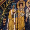 Basilica of Santa Cecilia, apse mosaics – Pope Paschalis I with a model of the church and St. Cecilia putting her arm around him