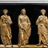 Church of Santa Cecilia, reliefs decorating the statue of St. Cecilia with images of Cecilia, Valerian, Tiburtius, Stefano Maderno