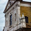 Church of San Girolamo dei Croati, upper part of the façade with stars and monti – heraldic elements of the coat of arms of Pope Sixtus V