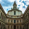 Church of Sant’Ivo alla Sapienza, courtyard of the old La Sapienza University and the church façade, Francesco Borromini and Giacomo della Porta