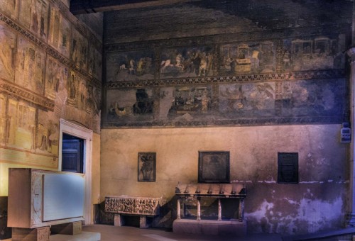 Basilica of San Lorenzo fuori le mura, church ambulatory with paintings depicting SS. Lawrence and Stephen