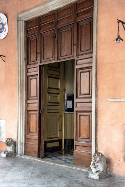 Church of San Lorenzo in Lucina, portal with two antique lions flanking it