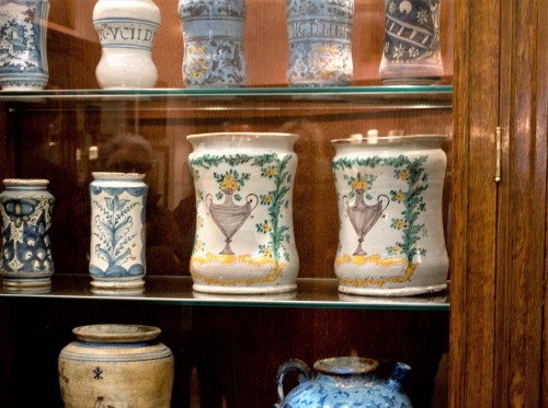 Church of San Lorenzo in Miranda, exhibition of pharmaceutical dishes on the ground floor of the church