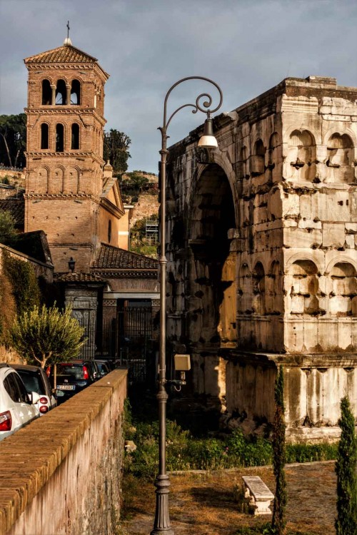 Arch of Janus, The Arch of Silversmiths and campanile of the Church of San Giorgio in Velabro in the background