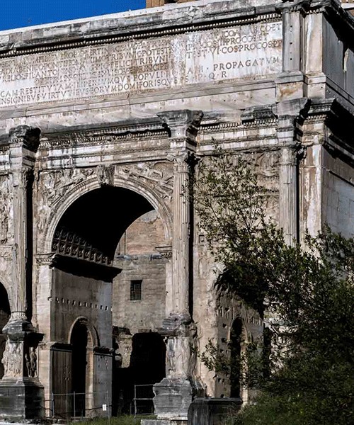 Triumphant arch of Emperor Septimius Severus seen from Forum Romanum