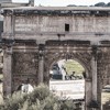 Triumphant arch of Emperor Septimius Severus seen from Capitoline Hill, reliefs (on both sides) commemorating the emperor’s expeditions against the Parthians