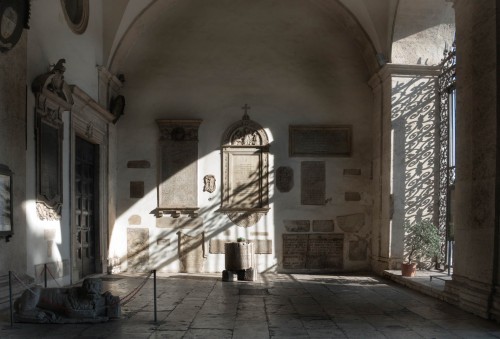 Portico of the Church of San Marco – inscription plates and elements of the old furnishings of the church