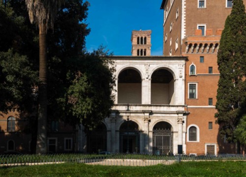 Basilica of San Marco, Renaissance loggia adjacent to the Palazzo Venezia, in the background campanile from the XII century