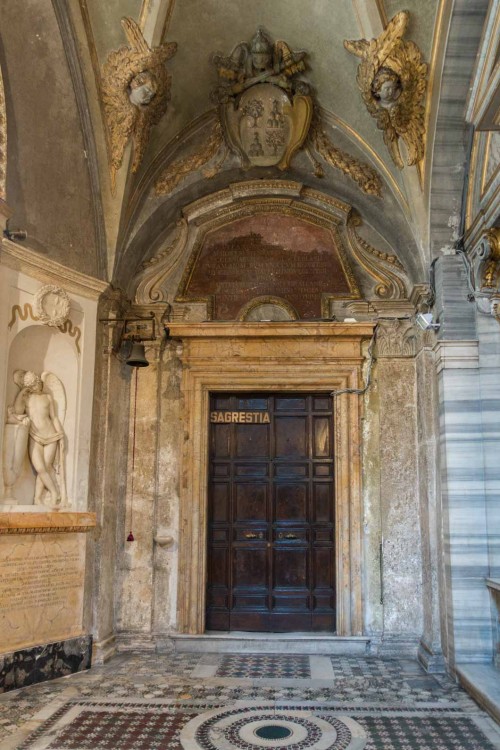 Basilica of San Marco, enterance to the sacristy, on the left the funerary monument of Gabriella Scaglia di Saluzzo, Felice Festa