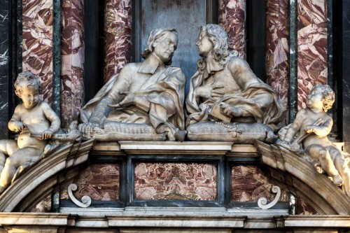 Church of Santissimi Nomi di Gesù e Maria, funerary figures of Ercole and Luigi Bolognetti Francesco Aprile