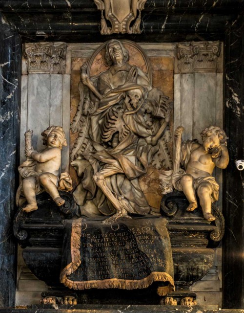 Church of Santissimi Nomi di Gesù e Maria, funerary monument of Camillo del Corno, Domenico Guidi