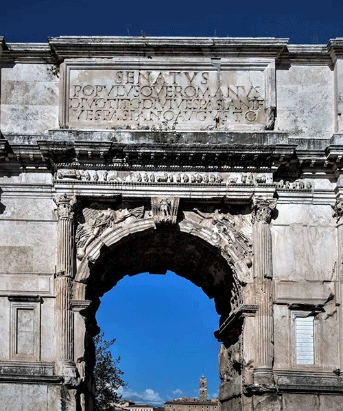 Triumphant arch of Emperor Titus, Forum Romanum, inscription commemorating Titus and his father Emperor Vespasian