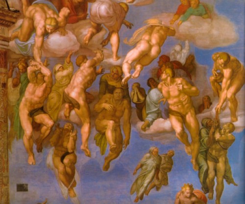 Michelangelo, Sistine Chapel, main altar, The Last Judgement, fragment, pic. Wikipedia