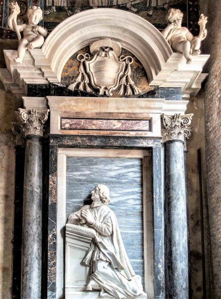 San Giovanni Baptistery, Chapel of SS. Venantius and Dominus, tombstone of Canon Francesco Adriano Ceva, design by Carlo Rainaldi, execution by Giuliano Finelli