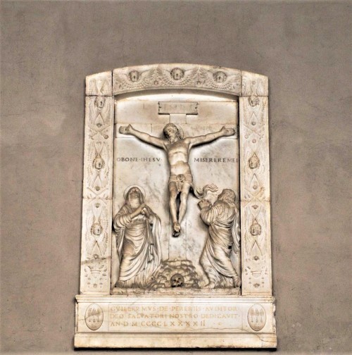 San Giovanni Baptistery, marble slab depicting the Crucifixion, old vestibule