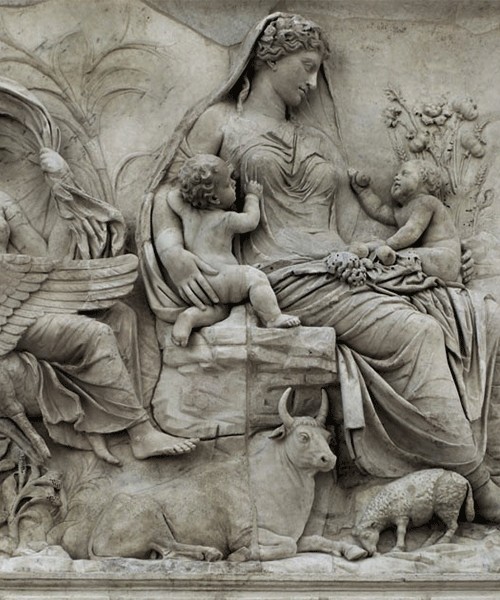 Altar of Peace, Museo dell’Ara Pacis, the Goddess Tellus (or Venus Gentrix) between the personifications of Air and Water