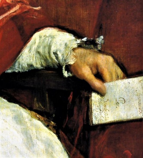 Portret papieża Innocentego X, Diego Velázquez, Galleria Doria Pamphilj, fragment, zdj. Wikipedia