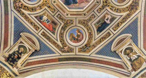 Basilica of Santa Maria del Popolo, church apse, frescoes by Pinturicchio - The Coronation of the Virgin  – sibyls, evangelists and the doctors of the Church