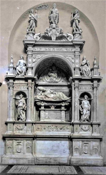 Basilica of Santa Maria del Popolo, church apse (behind the current altar), tombstone of Cardinal Ascanio Sforzy, Andrea Sansovino