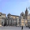 Basilica of Santa Maria del Popolo, church façade along with the buildings of the old monastery