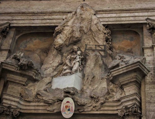 Church of Santa Maria in Monserrato, enterance abutment with a representation of the Madonna from the Montserrat mountain