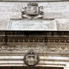 Lintel of the Church of San Pietro in Montorio with coats of arms of Roman Catholic kings (Ferdinand II and Isabella  of Castile), on the top  King Alfonso XII