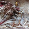 Slab with the image of Mithra from the mithraeum in the underground of the Church of Santa Prisca, currently in Museo Nazionale Romano alle Terme