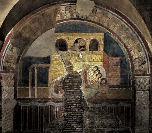 Basilica of San Saba, fresco from the fourth nave – The Miracle of St. Nicholas Giving a Dowry to Three Poor Girls