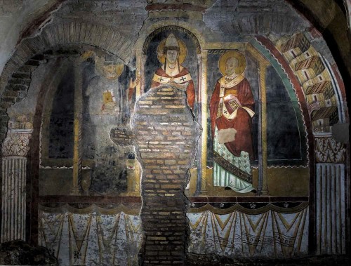 Basilica of San Saba, fresco depicting St. Gregory the Great (in the middle) with saints