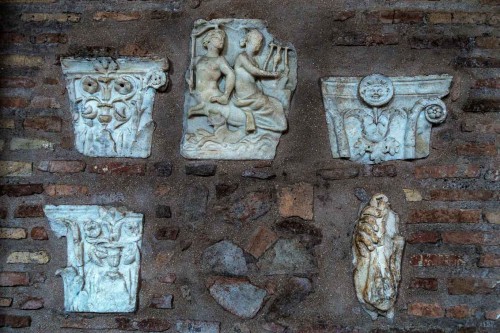 Basilica of Santa Sabina, remains of ancient elements of an old ancient house in the church portico