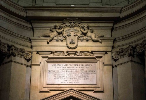 Church of Santi Luca e Martina, plaque commemorating Pope Urban VIII and the reconstruction of the church by  Francesco Barberini