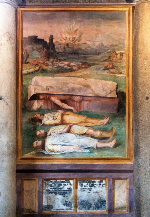 Church of San Stefano Rotondo, fresco with the scene of martyrdom of SS John, Paul Artemius, Bibiana, and others, Pomarancio