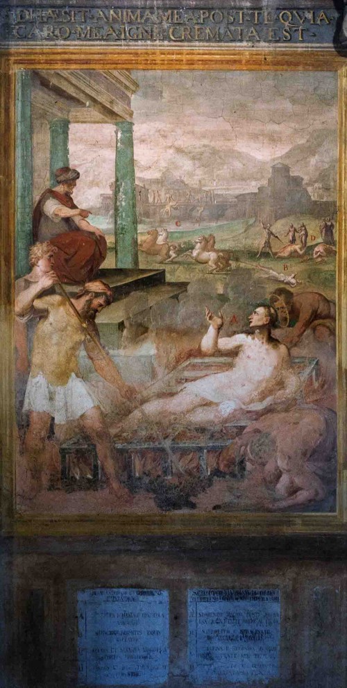 Church of San Stefano Rotondo, fresco with the martyrdom of St. Lawrence, Pomarancio