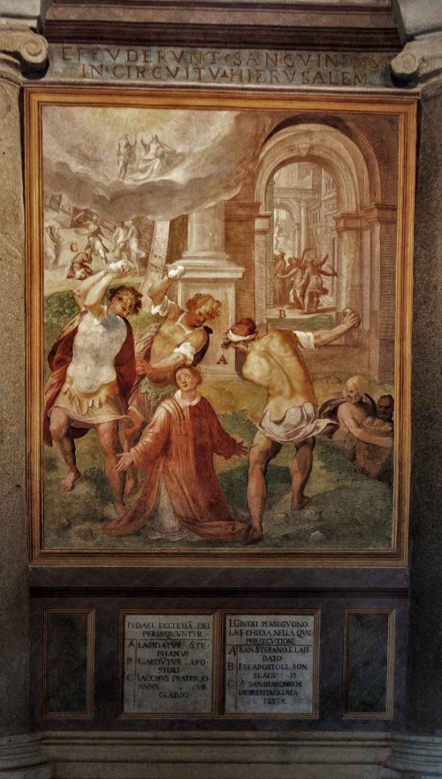 Church of San Stefano Rotondo, fresco with the scene of stoning of St. Stephen, Pomarancio