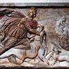 Mithra killing a bull (Mithra Taurobolium) – slab from the sanctuary in the underground of the Church of Santa  Prisca, Museo Nazionale Romano, Palazzo Massimo alle Terme