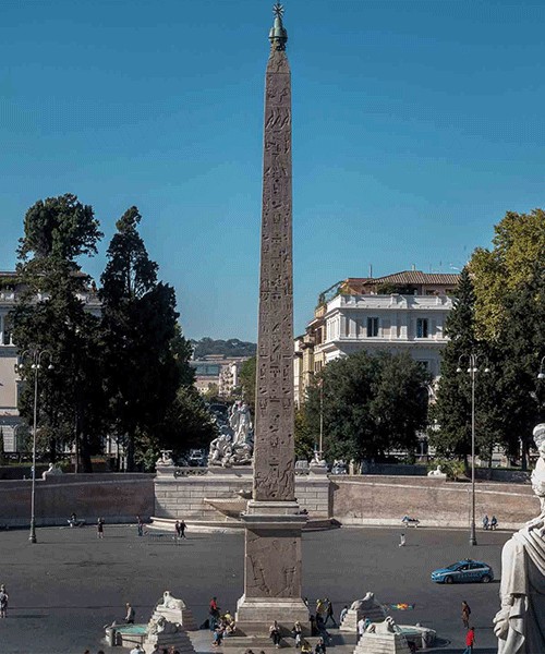 Obelisk Flaminio, Piazza del Popolo, widok ze wzgórza Pincio