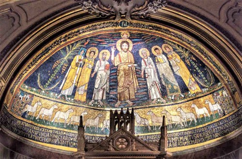 Apse of the Church of Santa Cecilia, Pope Paschalis I on the left