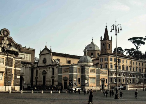 Piazza del Popolo, façade of the Church of Santa Maria del Popolo and buildings of the old Augustinian monastery